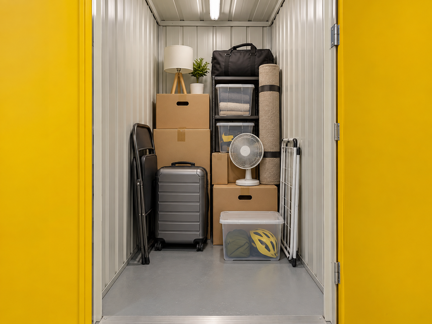 Interior de trastero mini con cajas y maletas